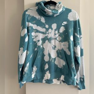Nike | Funnel Neck Reverse Tie Dye Teal Hoodie